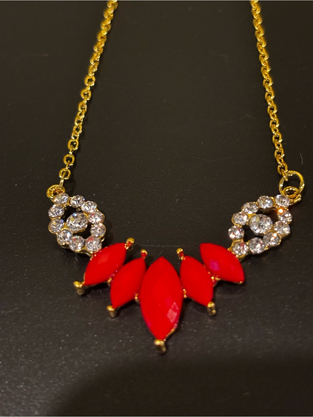 Fashion Jewelry Gold Necklace with Red and Clear Crystal Accents - Picture 7 of 10